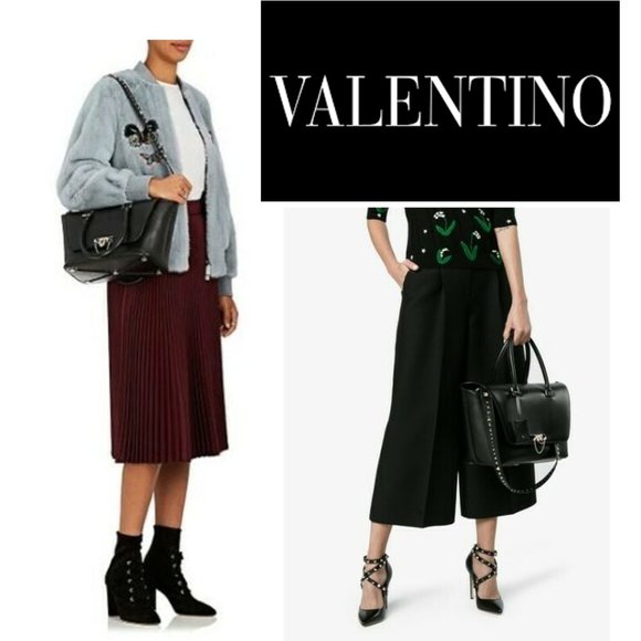 $2745 Valentino Demilune Flap Satchel Leather Smal - Picture 1 of 12